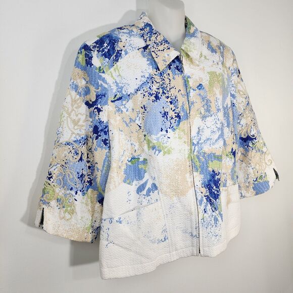 Coldwater Creek Womens Jacket Size P16 Watercolor Embroidered Full Zip Lined - Picture 4 of 12